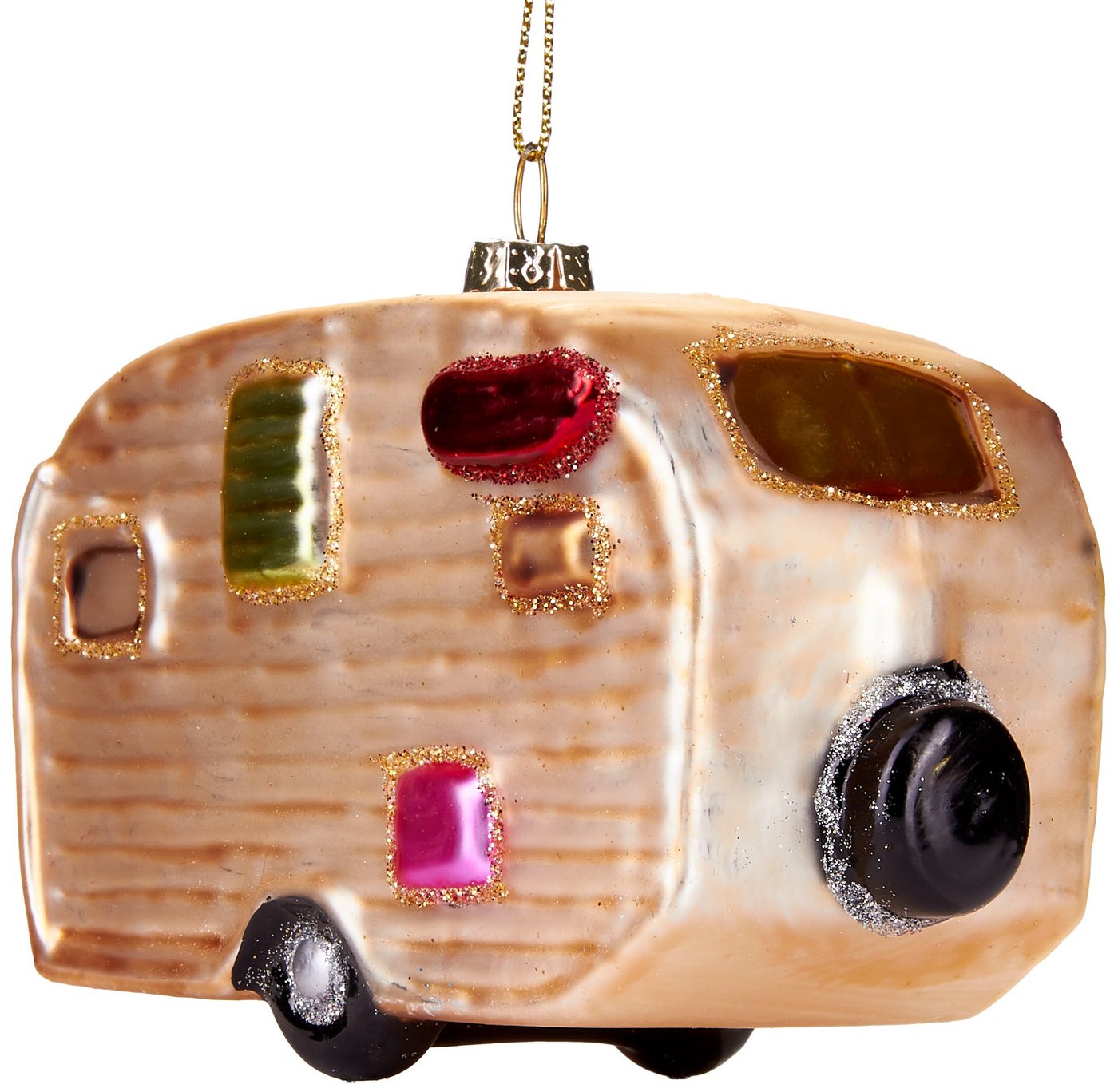 BRUBAKER Christbaumschmuck Mundgeblasene Weihnachtskugel Retro Wohnwagen, schöne Weihnachtsdeko aus Glas, handbemalt - 11 cm – Bild 2 von 5