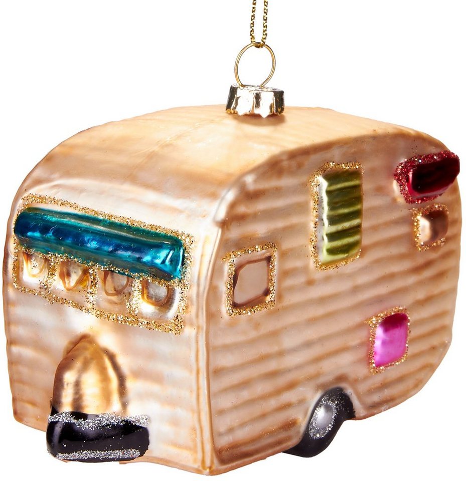 BRUBAKER Christbaumschmuck Mundgeblasene Weihnachtskugel Retro Wohnwagen, schöne Weihnachtsdeko aus Glas, handbemalt - 11 cm – Bild 3 von 5