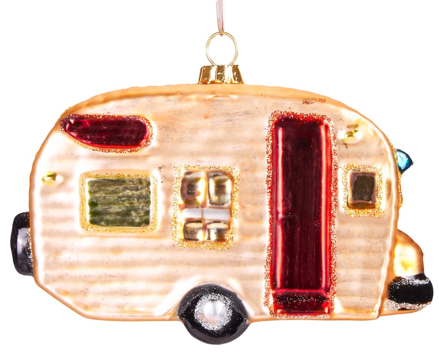 BRUBAKER Christbaumschmuck Mundgeblasene Weihnachtskugel Retro Wohnwagen, schöne Weihnachtsdeko aus Glas, handbemalt - 11 cm – Bild 4 von 5