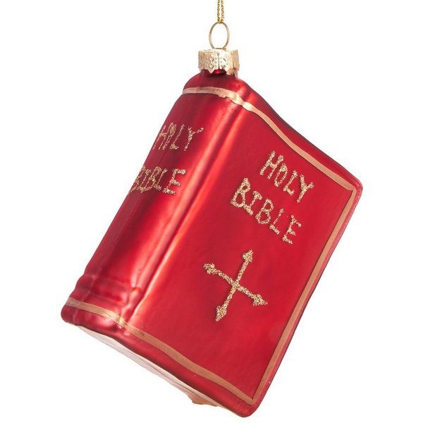 BRUBAKER Christbaumschmuck Mundgeblasene Weihnachtskugel Rote Bibel, Weihnachtsdekoration in kirchlicher Tradition aus Glas, 9 cm