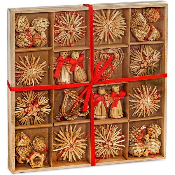 BRUBAKER Christbaumschmuck Weihnachtliches Strohsterne Set (48-tlg), bis zu 6,5 cm hohe Christbaumanhänger aus Stroh, handgefertigt
