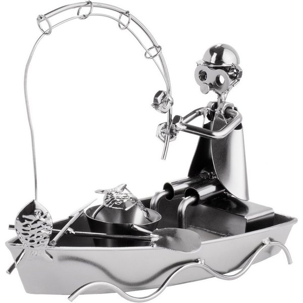 BRUBAKER Dekofigur Schraubenmännchen Angler im Boot (1 St), kunstvolle Metallskulptur für Angler und Fischer