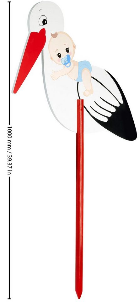 BRUBAKER Gartenstecker 100 cm großer Holz Storch mit Junge (1-St., Geburtsgeschenk Babystorch) Klapperstorch zum Stecken für Innen und Außen – Bild 4 von 5