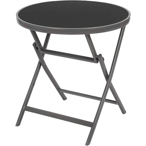 BRUBAKER Gartentisch Beistelltisch oder Esstisch - Milano (1-St), Metall Glastisch rund klappbar - 70 cm Ø - Wetterfest - Anthrazit Grau