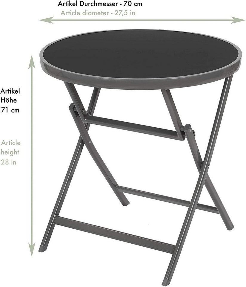 BRUBAKER Gartentisch Beistelltisch oder Esstisch - Milano (1-St), Metall Glastisch rund klappbar - 70 cm Ø - Wetterfest - Anthrazit Grau – Bild 2 von 3