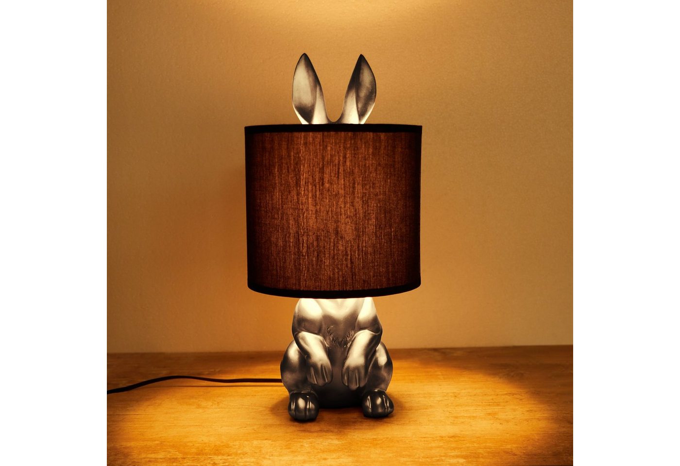BRUBAKER Nachttischlampe Tischleuchte Hase Gold oder Silber - Tischlampe mit Lampenschirm, ohne Leuchtmittel, Motiv Lampe mit Keramikfuß, Höhe 42 cm – Bild 3 von 5