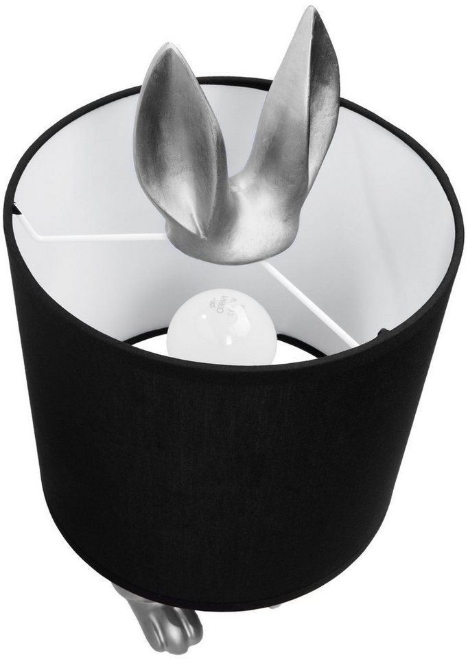 BRUBAKER Nachttischlampe Tischleuchte Hase Gold oder Silber - Tischlampe mit Lampenschirm, ohne Leuchtmittel, Motiv Lampe mit Keramikfuß, Höhe 42 cm – Bild 4 von 5