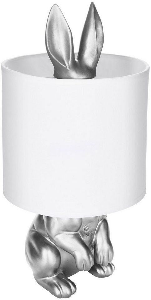 BRUBAKER Nachttischlampe Tischleuchte Hase Gold oder Silber - Tischlampe mit Lampenschirm, ohne Leuchtmittel, Motiv Lampe mit Keramikfuß, Höhe 42 cm – Bild 2 von 5