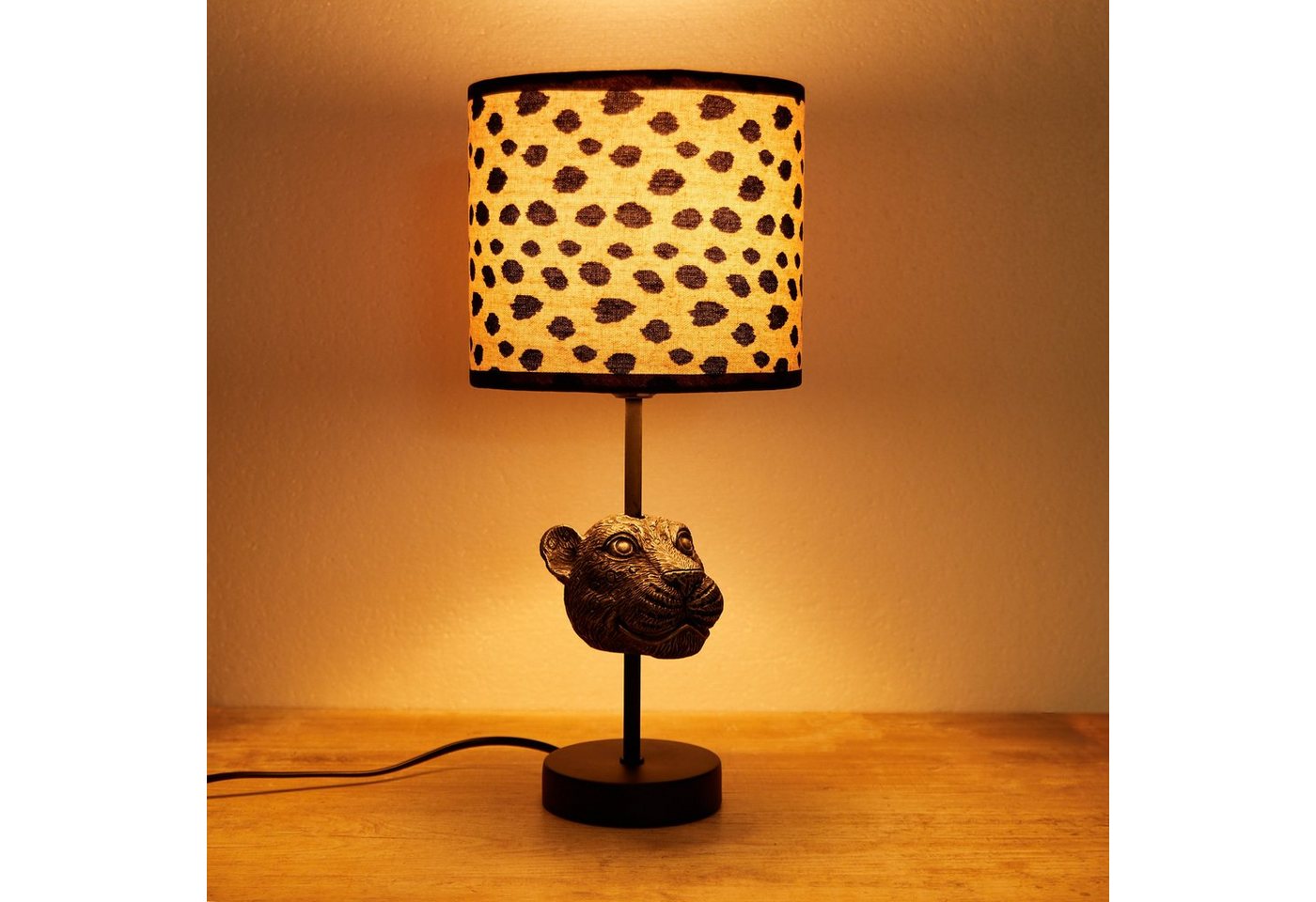BRUBAKER Nachttischlampe Tischleuchte Leopard, Tischlampe, ohne Leuchtmittel, Motiv Lampe mit massiven Fuß aus Polyresin, Höhe 40 cm – Bild 3 von 5