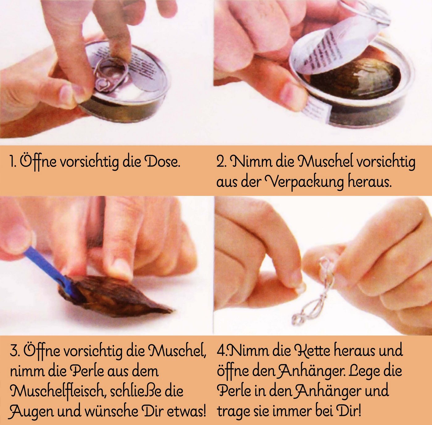 BRUBAKER Perlenketten-Set Schutzengel-Wunschperle als Schutzamulett (4-tlg., Geschenkset mit Silberkette und Muschel), Halskette mit Körbchen-Anhänger und echte – Bild 5 von 5
