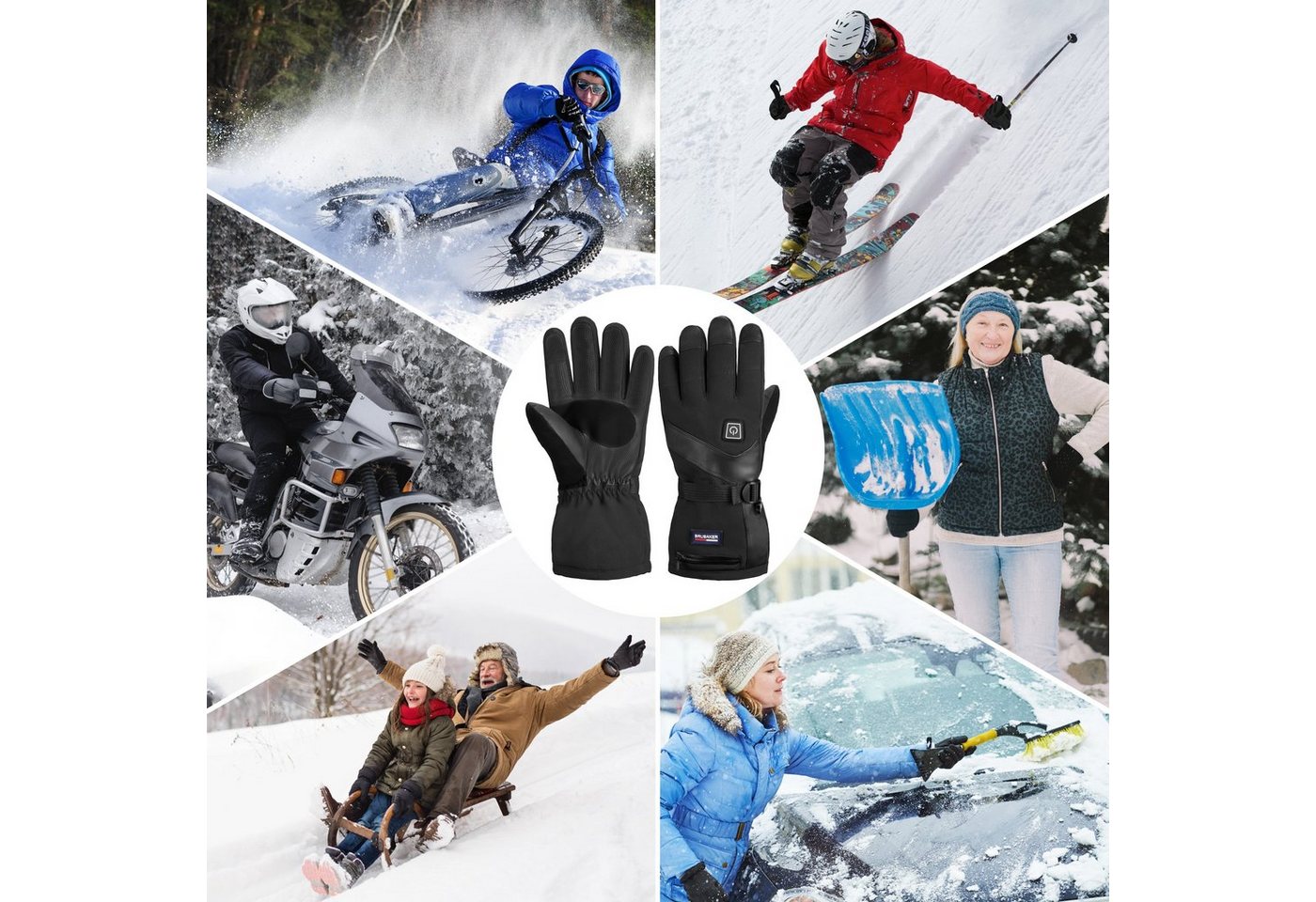 BRUBAKER Skihandschuhe Beheizbare Thermo Handschuhe mit Akku (1-St., mit Reißverschluss-Tasche) 3 Stufen Temperaturregler Wasserdicht und Winddicht – Winterhand – Bild 5 von 5