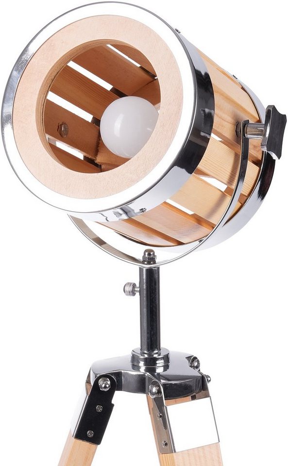 BRUBAKER Stehlampe Industrial Design Scheinwerfer Lampe, Ohne Leuchtmittel, natürliche Holz Optik – Bild 2 von 5
