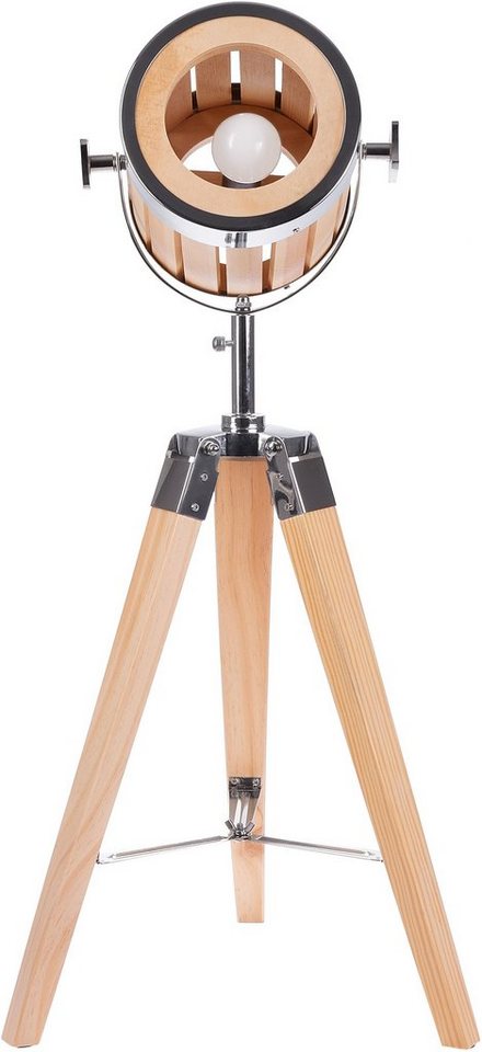 BRUBAKER Stehlampe Industrial Design Scheinwerfer Lampe, Ohne Leuchtmittel, natürliche Holz Optik – Bild 3 von 5