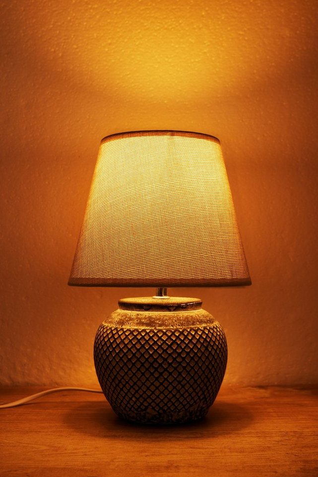 BRUBAKER Tischleuchte Nachttischlampe Grau, Ohne Leuchtmittel, Keramikfuß - moderne Tischlampe, Antik - Orientalisch – Bild 2 von 5