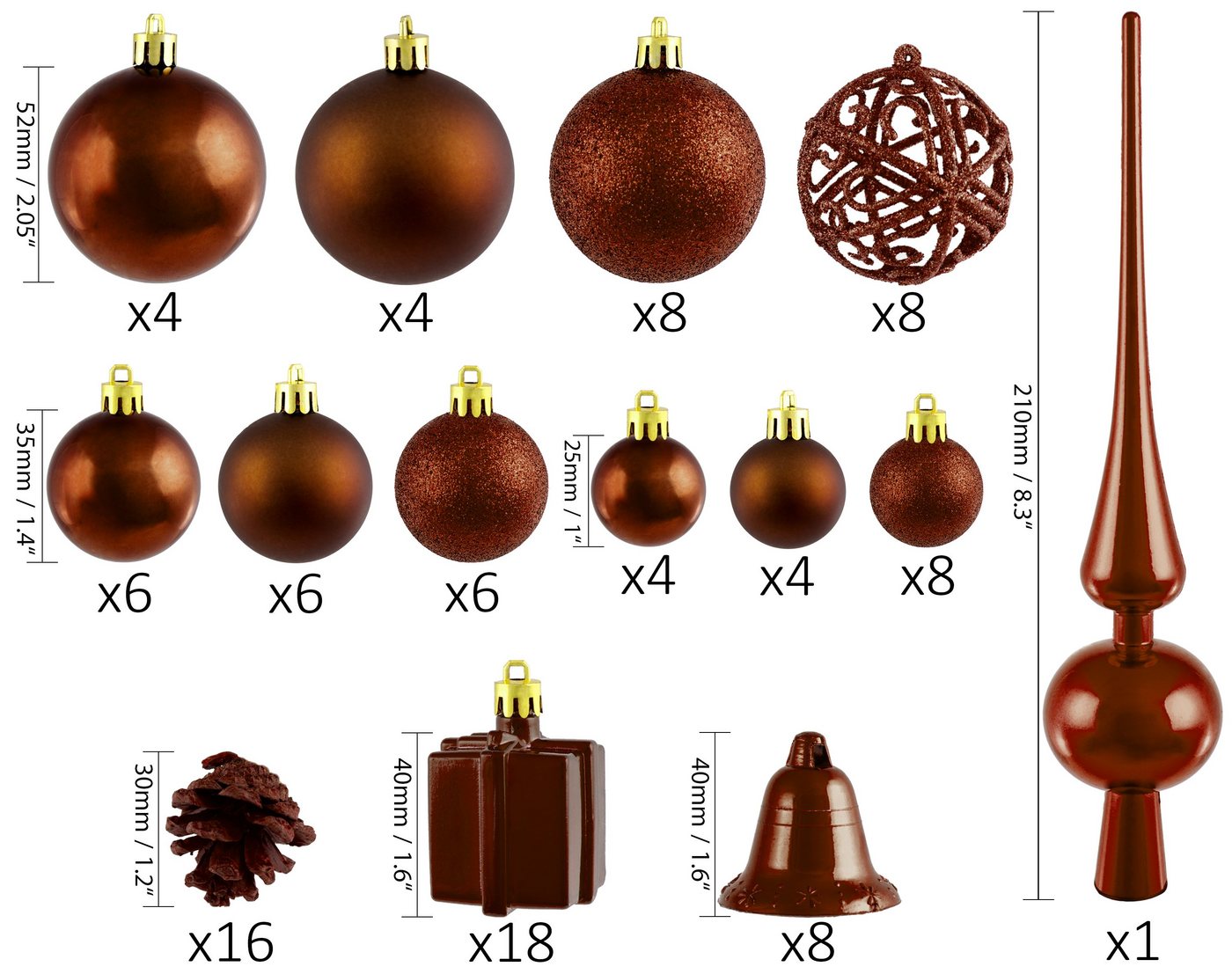 BRUBAKER Weihnachtsbaumkugel 101-teiliges Weihnachtskugel-Set mit Baumspitze, Christbaumschmuck aus Kunststoff, Weihnachtsdekoration edel und robust – Bild 3 von 5