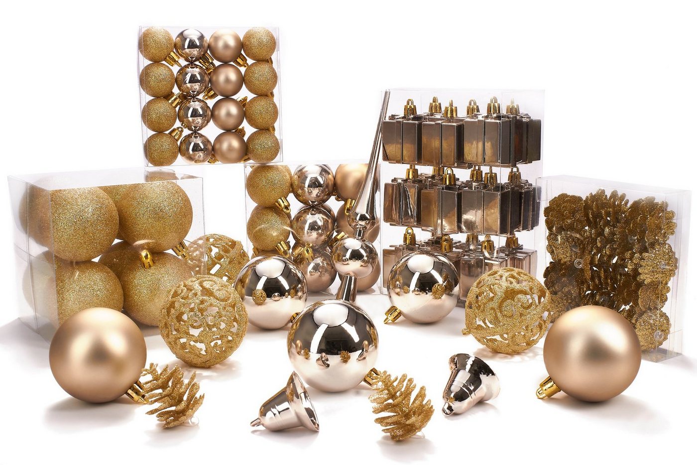 BRUBAKER Weihnachtsbaumkugel 101-teiliges Weihnachtskugel-Set mit Baumspitze, Christbaumschmuck aus Kunststoff, Weihnachtsdekoration edel und robust – Bild 3 von 5