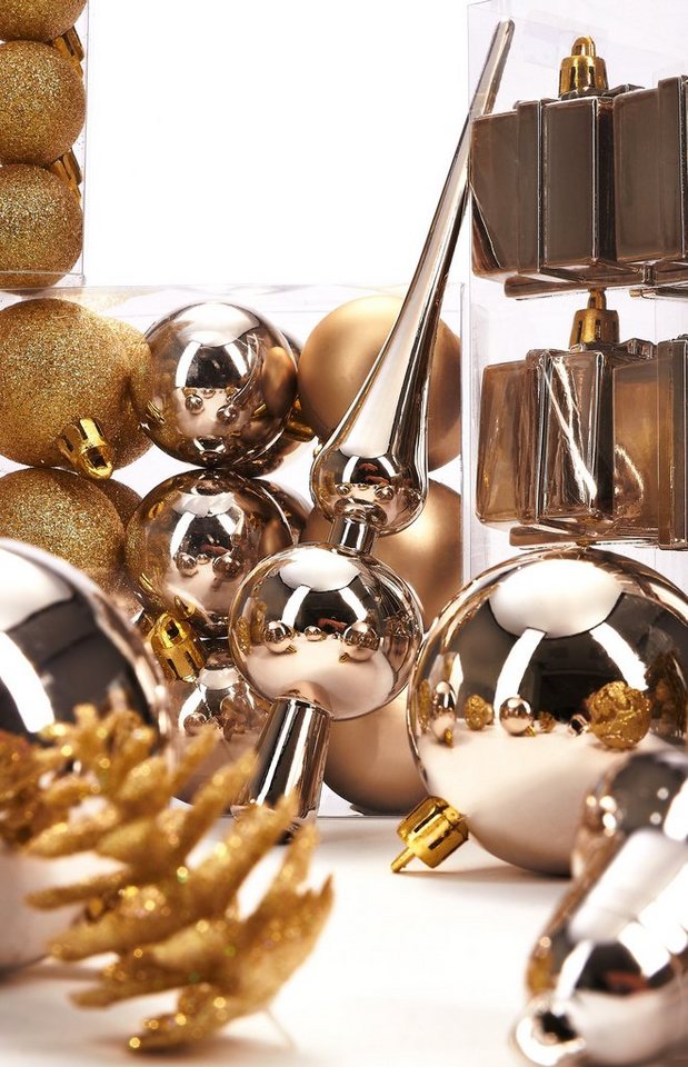 BRUBAKER Weihnachtsbaumkugel 101-teiliges Weihnachtskugel-Set mit Baumspitze, Christbaumschmuck aus Kunststoff, Weihnachtsdekoration edel und robust – Bild 4 von 5