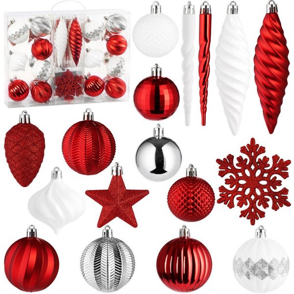 BRUBAKER Weihnachtsbaumkugel 50 -tlg. Premium Christbaumschmuck - Weihnachtskugel Set (50 St), Glitzer Kugeln, Schneeflocken, Eiszapfen und Tannenzapfen Baumsch