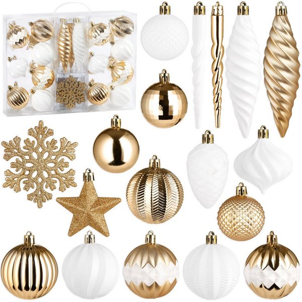 BRUBAKER Weihnachtsbaumkugel 50 -tlg. Premium Christbaumschmuck - Weihnachtskugel Set (50 St), Glitzer Kugeln, Schneeflocken, Eiszapfen und Tannenzapfen Baumsch