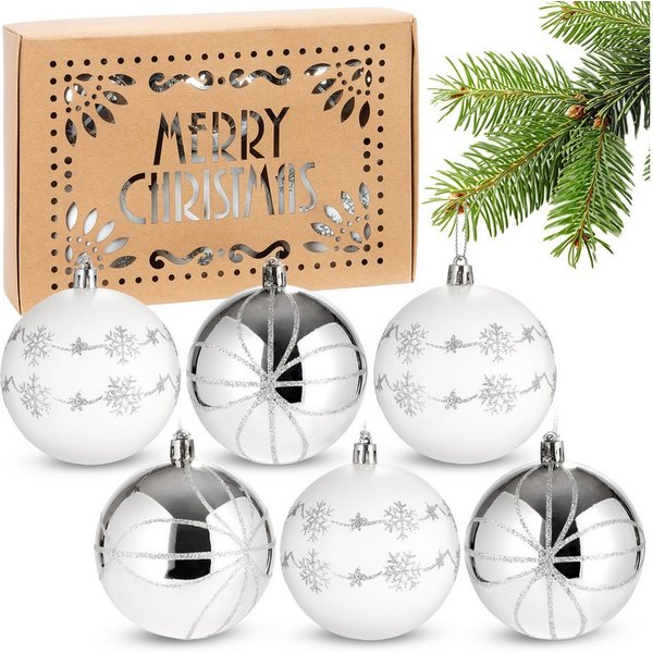 BRUBAKER Weihnachtsbaumkugel 6er Set Weihnachtskugeln - 8 cm Christbaumkugeln (6 St), Baumkugeln für Weihnachtsdeko - handbemalte Weihnachtsbaumkugeln