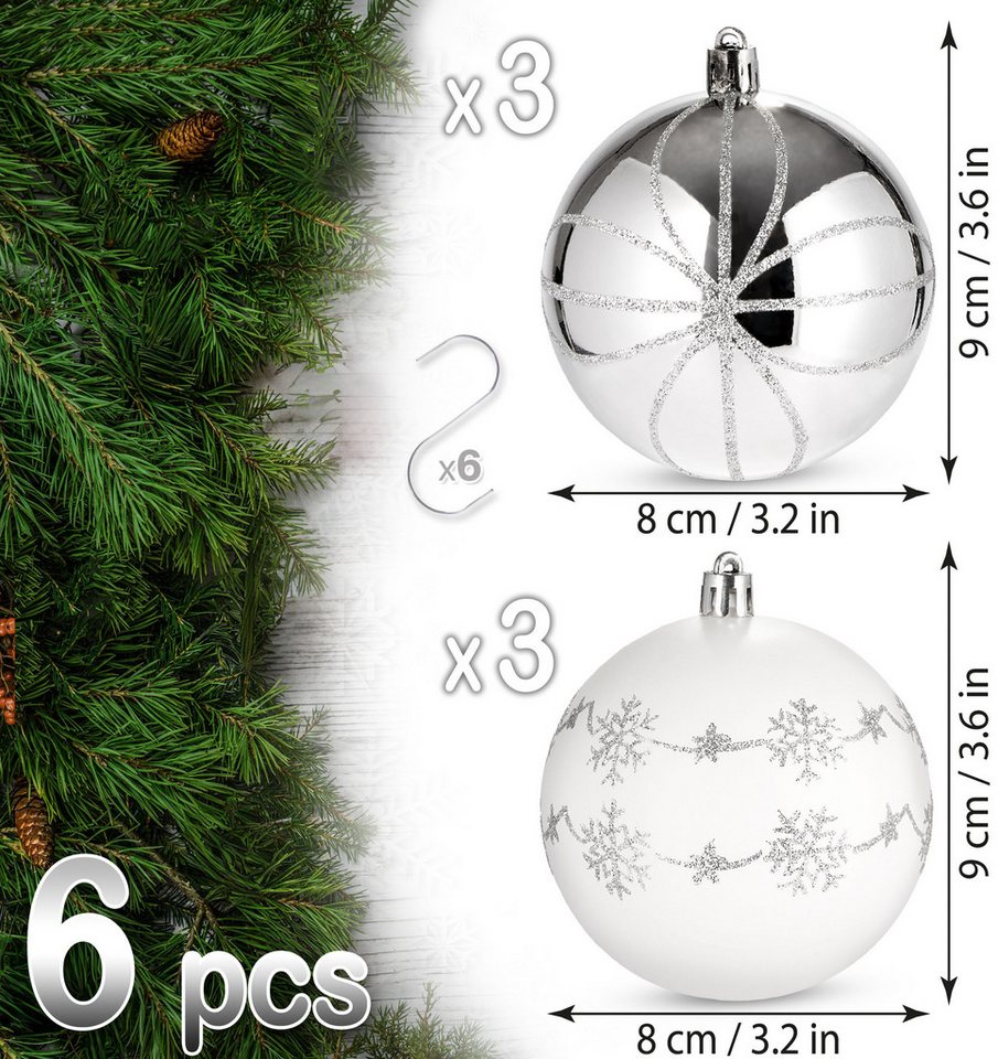 BRUBAKER Weihnachtsbaumkugel 6er Set Weihnachtskugeln - 8 cm Christbaumkugeln (6 St), Baumkugeln für Weihnachtsdeko - handbemalte Weihnachtsbaumkugeln – Bild 2 von 5