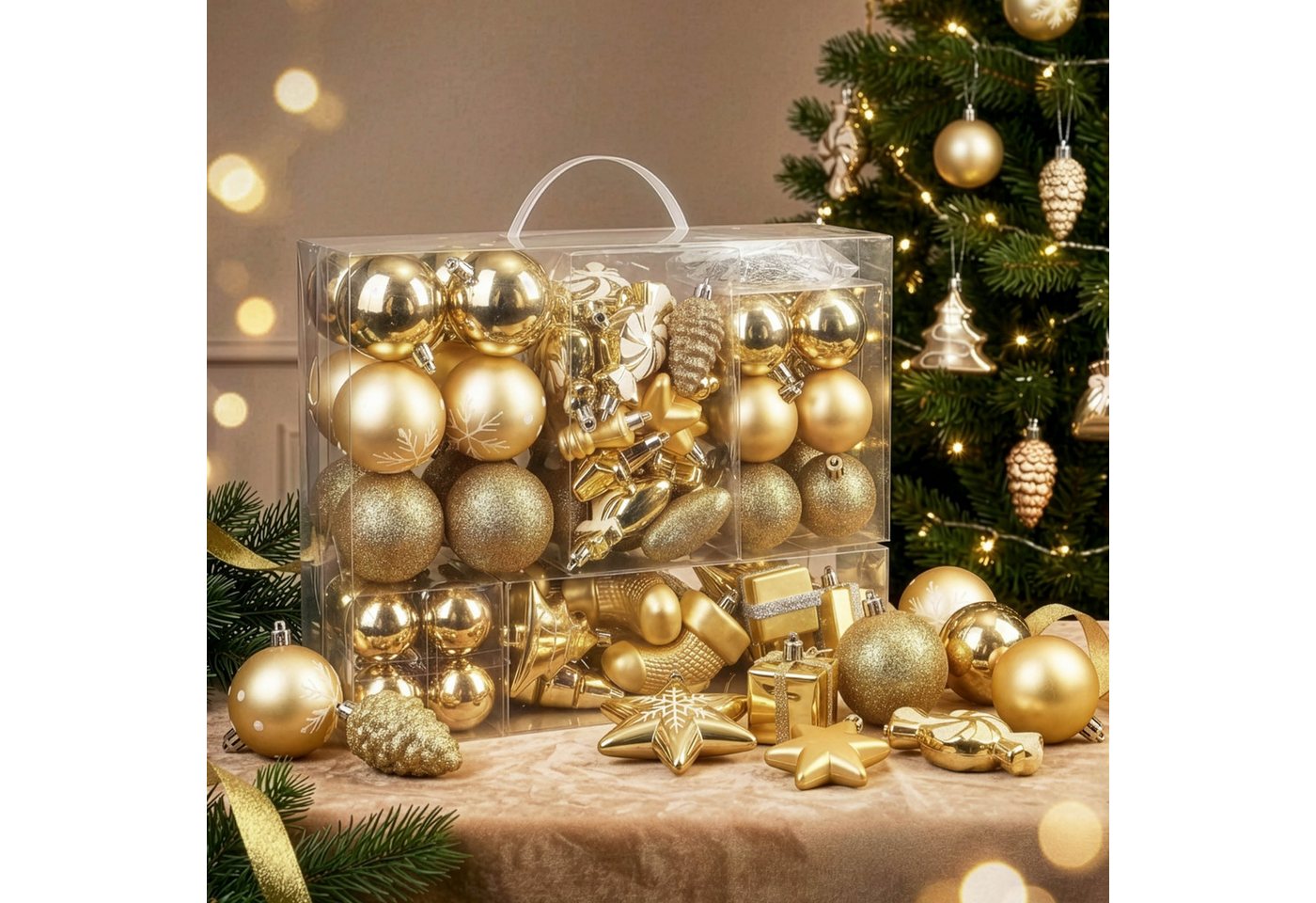 BRUBAKER Weihnachtsbaumkugel 77-teiliges Weihnachtskugel-Set, Christbaumschmuck aus Kunststoff, Weihnachtsdekoration Baumkugeln – Bild 2 von 5
