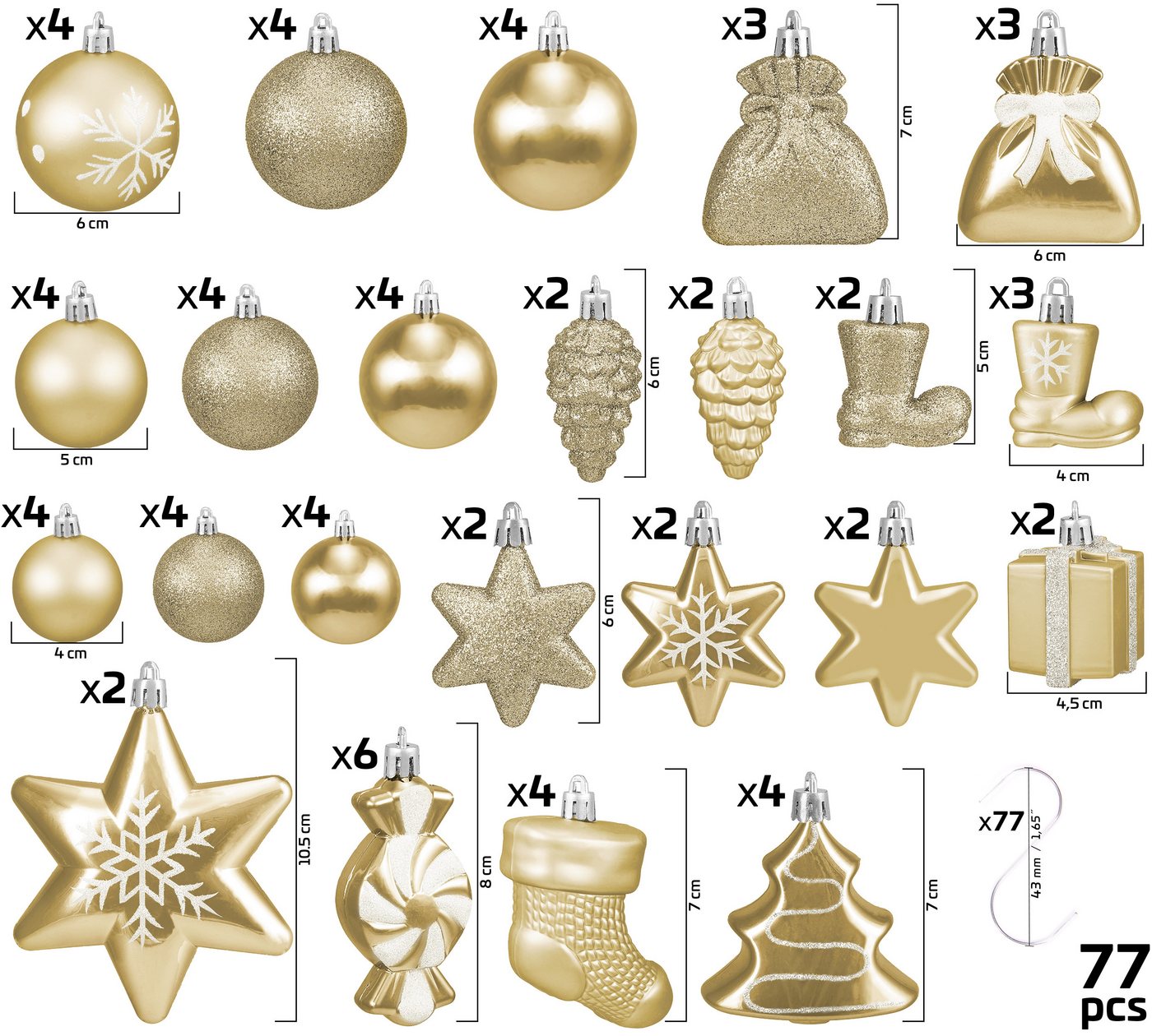BRUBAKER Weihnachtsbaumkugel 77-teiliges Weihnachtskugel-Set, Christbaumschmuck aus Kunststoff, Weihnachtsdekoration Baumkugeln – Bild 3 von 5
