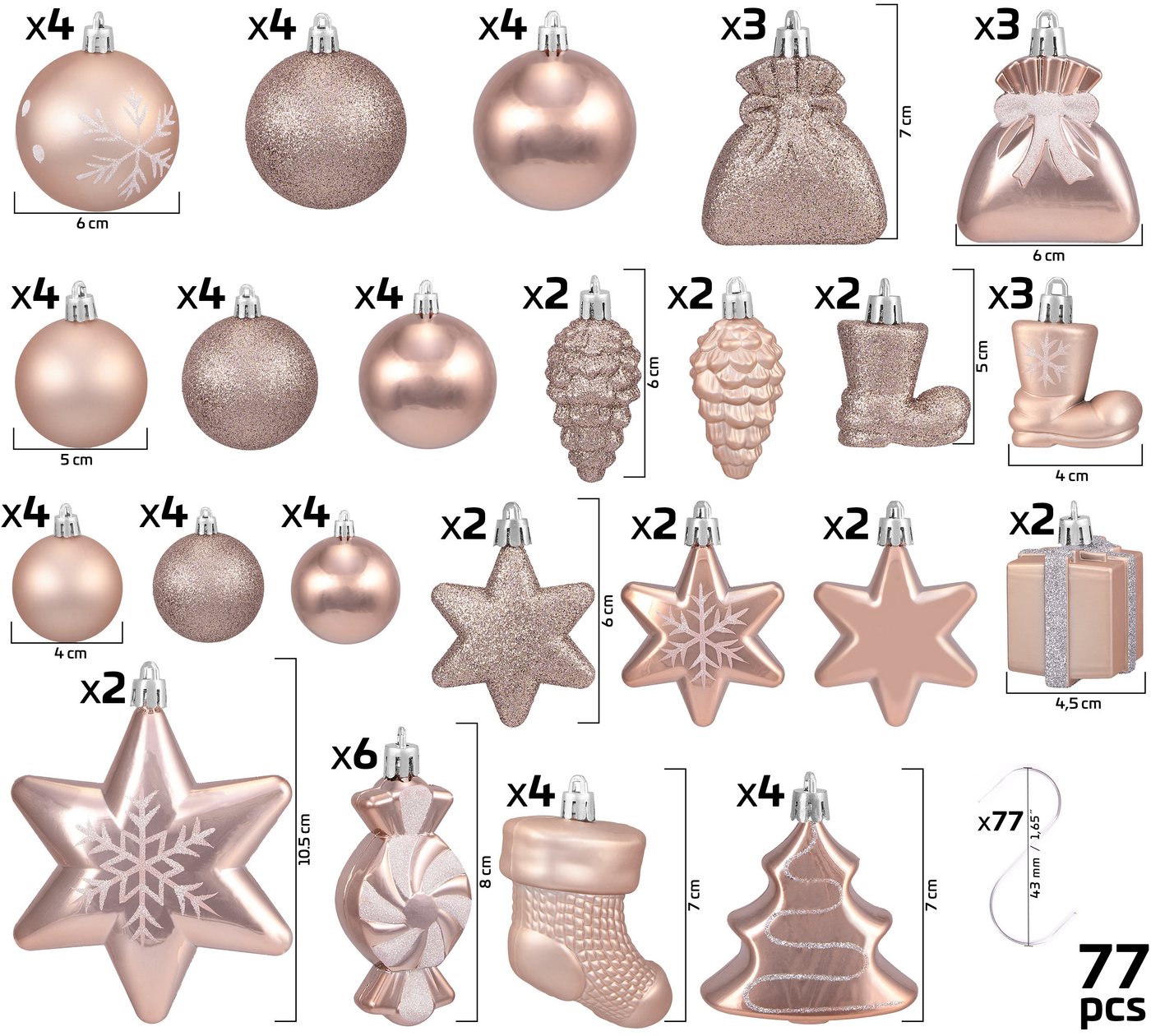 BRUBAKER Weihnachtsbaumkugel 77-teiliges Weihnachtskugel-Set, Christbaumschmuck aus Kunststoff, Weihnachtsdekoration Baumkugeln – Bild 3 von 5