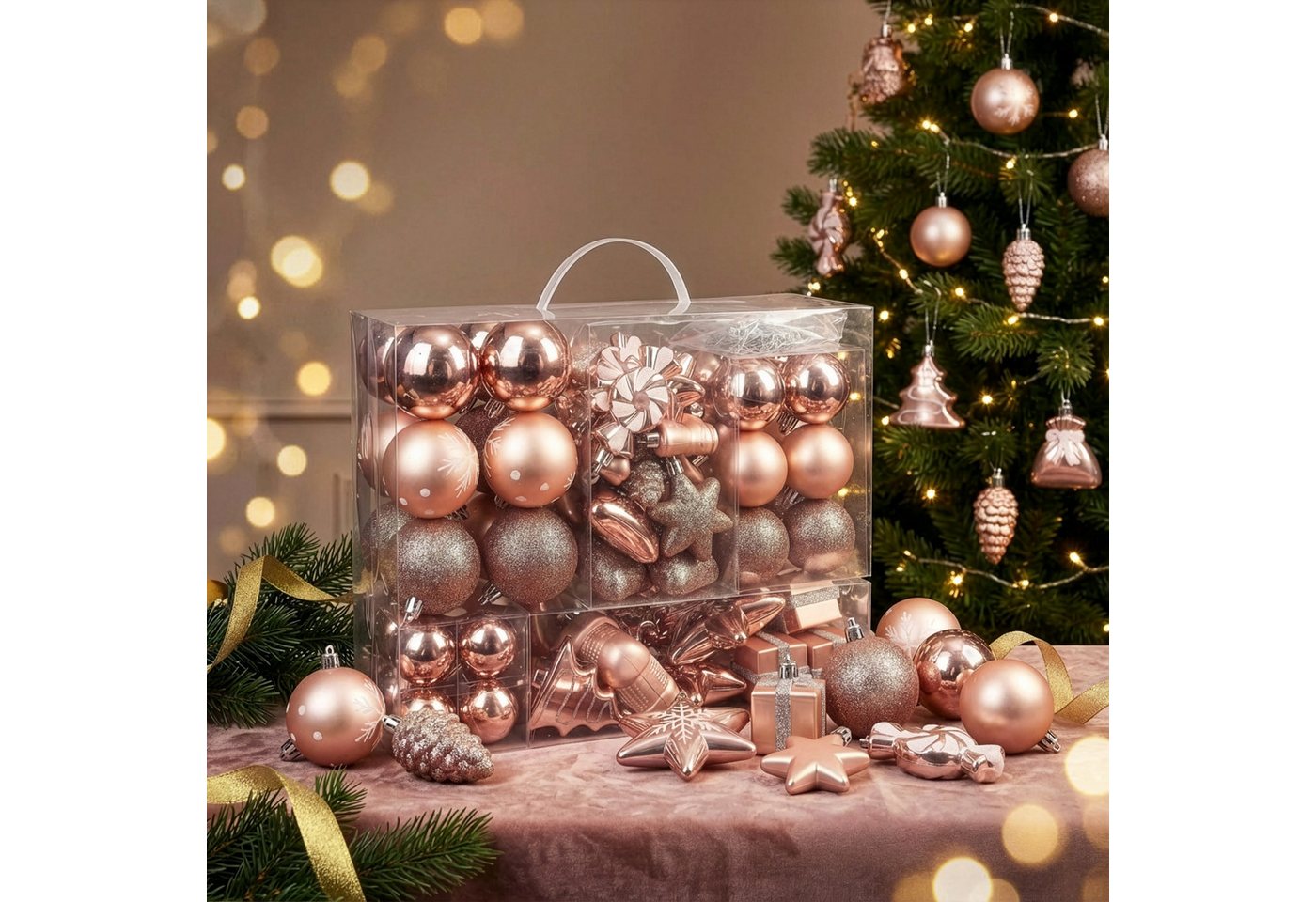 BRUBAKER Weihnachtsbaumkugel 77-teiliges Weihnachtskugel-Set, Christbaumschmuck aus Kunststoff, Weihnachtsdekoration Baumkugeln – Bild 4 von 5