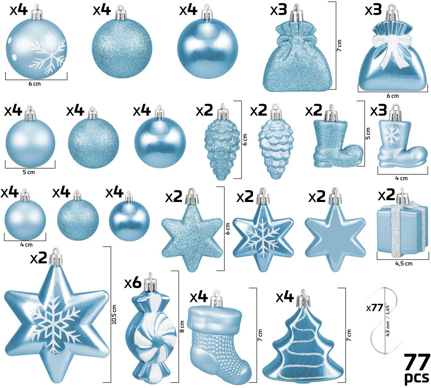 BRUBAKER Weihnachtsbaumkugel 77-teiliges Weihnachtskugel-Set, Christbaumschmuck aus Kunststoff, Weihnachtsdekoration Baumkugeln – Bild 3 von 5