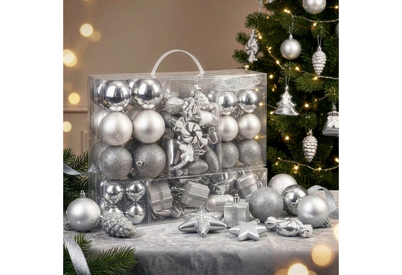 BRUBAKER Weihnachtsbaumkugel 77-teiliges Weihnachtskugel-Set, Christbaumschmuck aus Kunststoff, Weihnachtsdekoration Baumkugeln – Bild 4 von 5