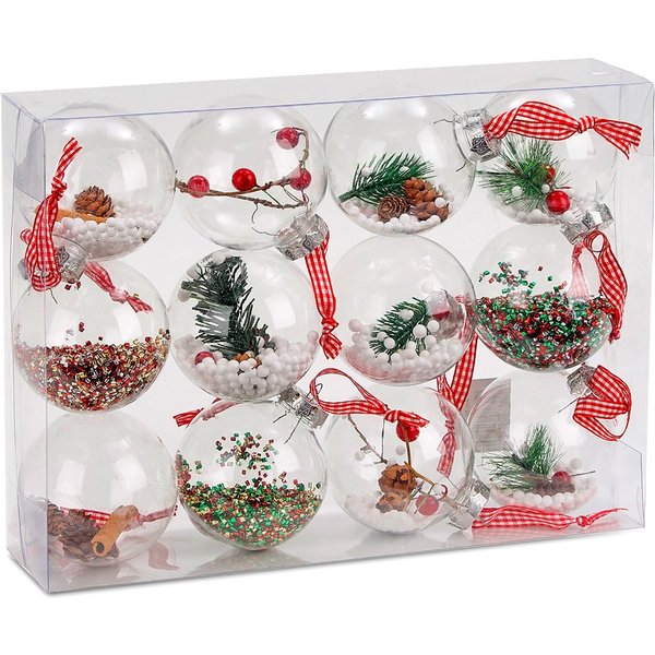 BRUBAKER Weihnachtsbaumkugel Christbaumkugel Set aus Acryl (12 St), Baumkugel Set mit Juteaufhängern, befüllte Weihnachtskugeln