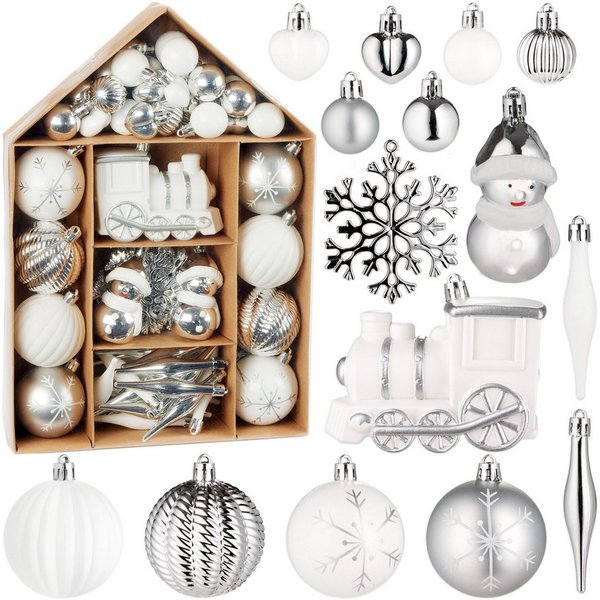 BRUBAKER Weihnachtsbaumkugel Christbaumschmuck - Weihnachtskugel Set mit Lokomotive (70 St), Baumkugel Baumschmuck - Anhänger für Weihnachtsbaum