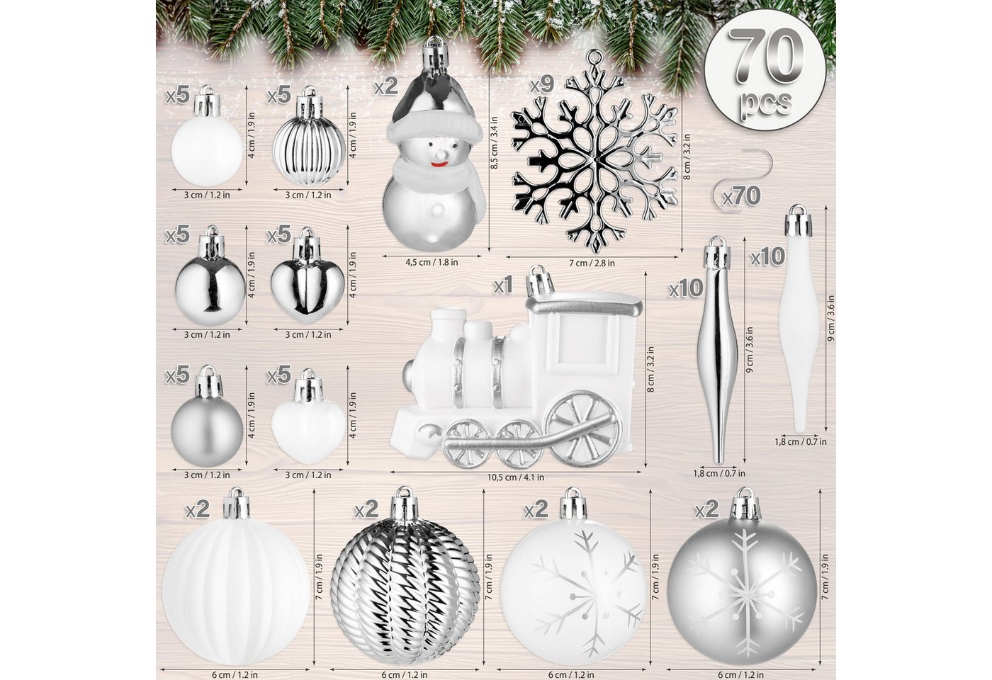 BRUBAKER Weihnachtsbaumkugel Christbaumschmuck - Weihnachtskugel Set mit Lokomotive (70 St), Baumkugel Baumschmuck - Anhänger für Weihnachtsbaum – Bild 2 von 5