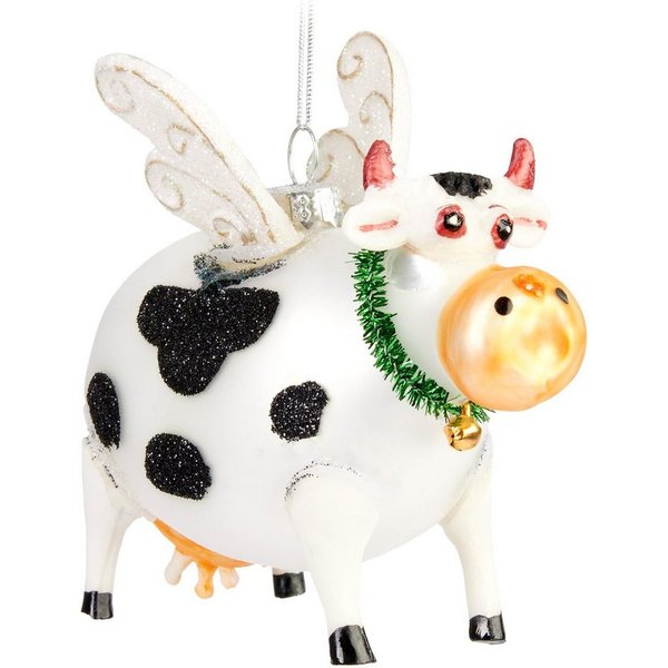 BRUBAKER Weihnachtsbaumkugel Fliegende Kuh Weihnachtskugel - Handbemalter Christbaumschmuck Lustig (1 St), Glas Christbaumkugel Weihnachtsdeko Figur