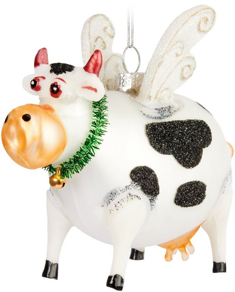 BRUBAKER Weihnachtsbaumkugel Fliegende Kuh Weihnachtskugel - Handbemalter Christbaumschmuck Lustig (1 St), Glas Christbaumkugel Weihnachtsdeko Figur – Bild 3 von 5