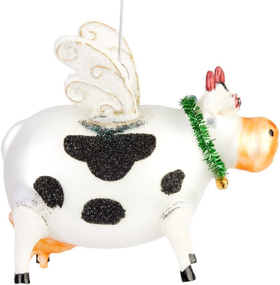 BRUBAKER Weihnachtsbaumkugel Fliegende Kuh Weihnachtskugel - Handbemalter Christbaumschmuck Lustig (1 St), Glas Christbaumkugel Weihnachtsdeko Figur – Bild 4 von 5