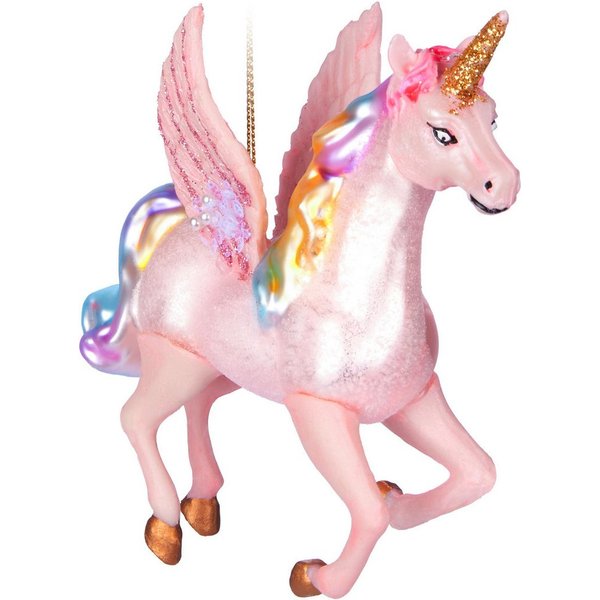BRUBAKER Weihnachtsbaumkugel Fliegendes Einhorn - Weihnachtskugel aus Glas mit Regenbogen Mähne (1 St), Handbemalt - Lustiger Christbaumschmuck Figur mit Flügel