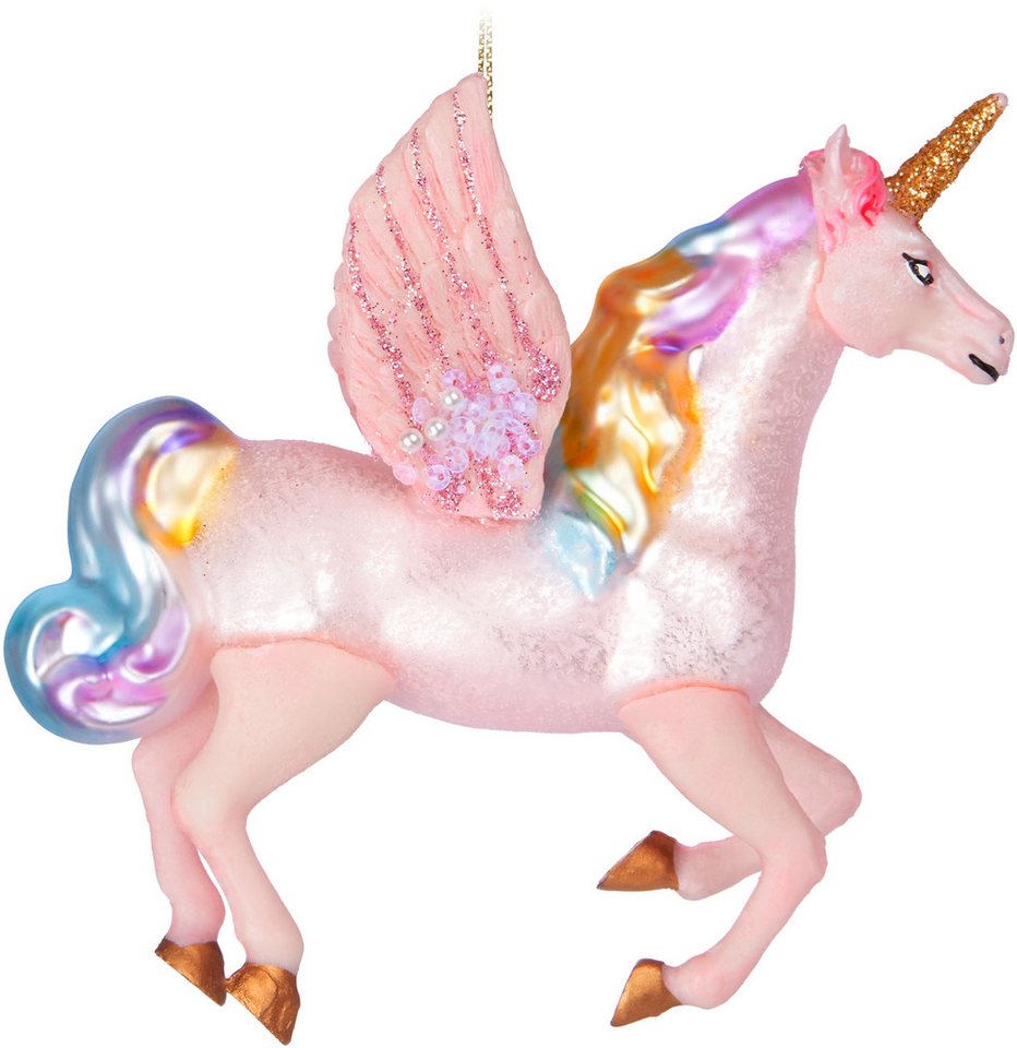 BRUBAKER Weihnachtsbaumkugel Fliegendes Einhorn - Weihnachtskugel aus Glas mit Regenbogen Mähne (1 St), Handbemalt - Lustiger Christbaumschmuck Figur mit Flügel – Bild 2 von 5