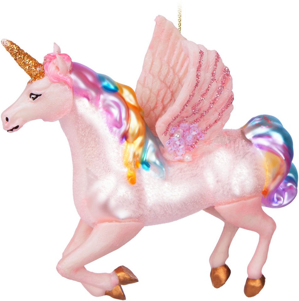 BRUBAKER Weihnachtsbaumkugel Fliegendes Einhorn - Weihnachtskugel aus Glas mit Regenbogen Mähne (1 St), Handbemalt - Lustiger Christbaumschmuck Figur mit Flügel – Bild 3 von 5