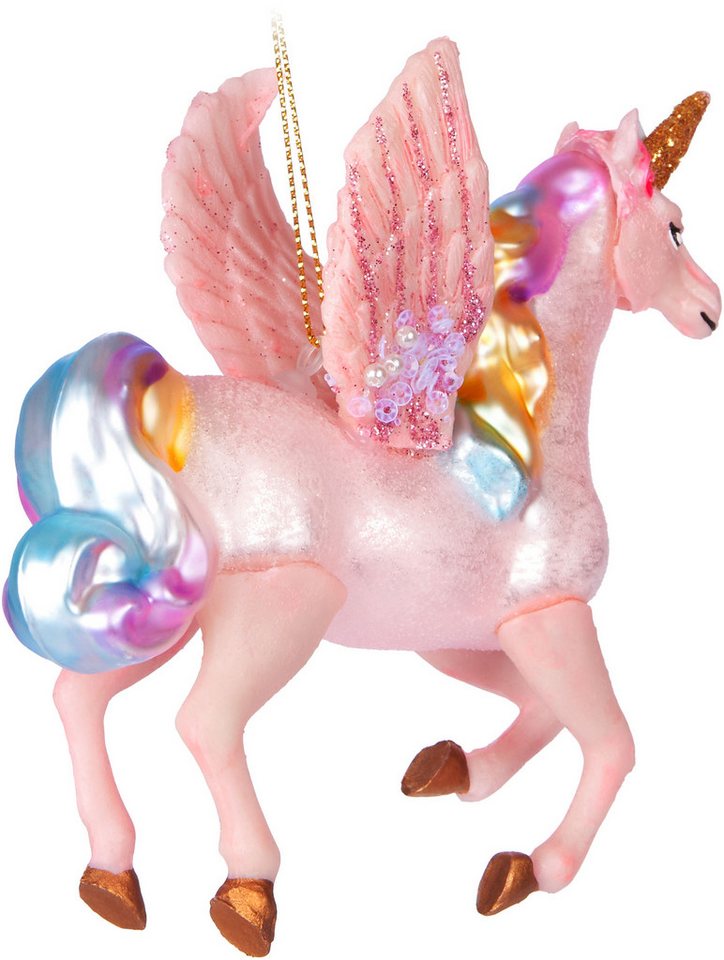 BRUBAKER Weihnachtsbaumkugel Fliegendes Einhorn - Weihnachtskugel aus Glas mit Regenbogen Mähne (1 St), Handbemalt - Lustiger Christbaumschmuck Figur mit Flügel – Bild 4 von 5