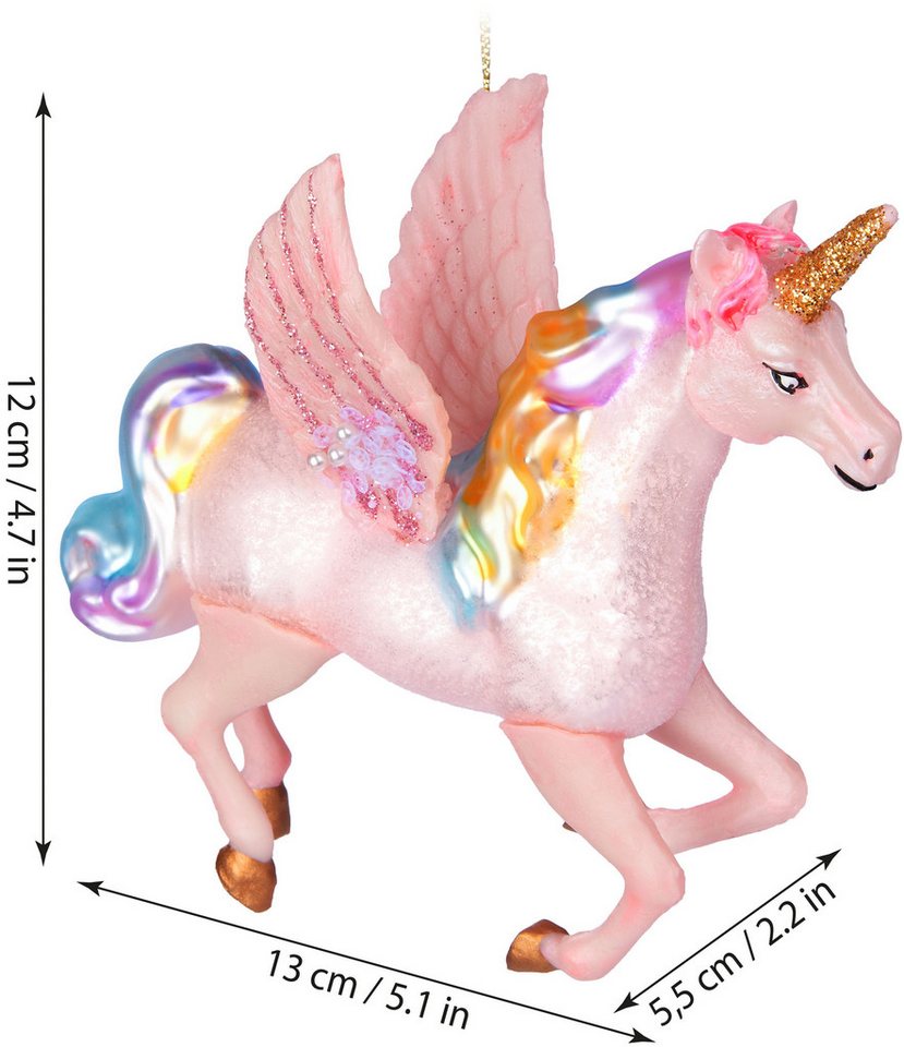 BRUBAKER Weihnachtsbaumkugel Fliegendes Einhorn - Weihnachtskugel aus Glas mit Regenbogen Mähne (1 St), Handbemalt - Lustiger Christbaumschmuck Figur mit Flügel – Bild 5 von 5