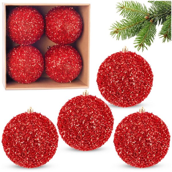 BRUBAKER Weihnachtsbaumkugel Glitzer Weihnachtskugeln - 4er Set große Glitter Baumkugeln - 10 cm (4 St), Christbaumkugeln Bruchsicher aus Kunststoff - Christbau