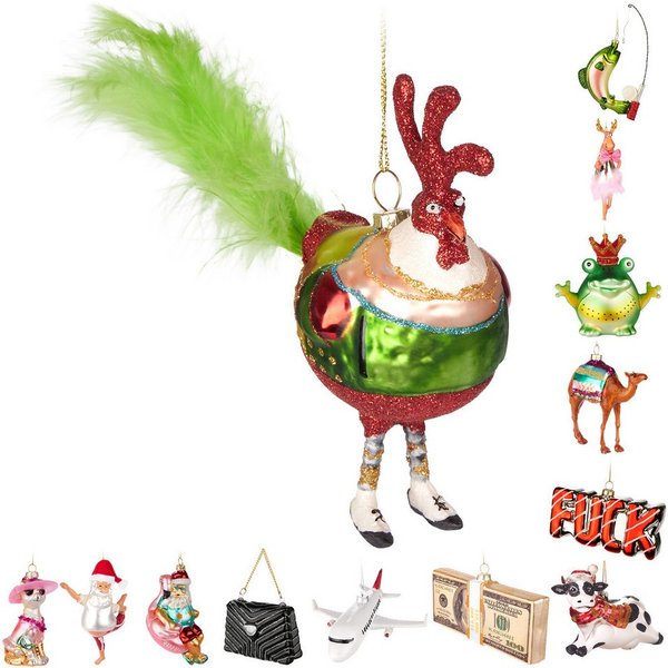 BRUBAKER Weihnachtsbaumkugel Handbemalte Weihnachtskugel - viele lustige Motive - Glas Baumkugel (1 St), Christbaumschmuck Figuren Deko Anhänger Christbaumkugel