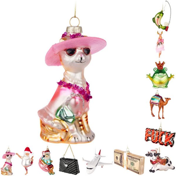 BRUBAKER Weihnachtsbaumkugel Handbemalte Weihnachtskugel - viele lustige Motive - Glas Baumkugel (1 St), Christbaumschmuck Figuren Deko Anhänger Christbaumkugel