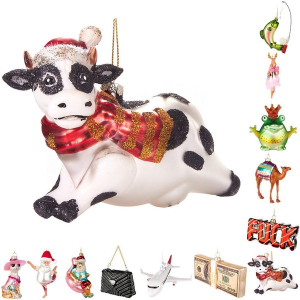 BRUBAKER Weihnachtsbaumkugel Handbemalte Weihnachtskugel - viele lustige Motive - Glas Baumkugel (1 St), Christbaumschmuck Figuren Deko Anhänger Christbaumkugel