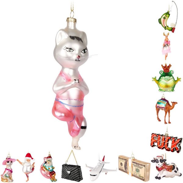 BRUBAKER Weihnachtsbaumkugel Handbemalte Weihnachtskugel - viele lustige Motive - Glas Baumkugel (1 St), Christbaumschmuck Figuren Deko Anhänger Christbaumkugel