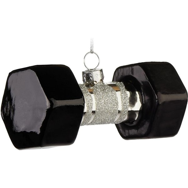 BRUBAKER Weihnachtsbaumkugel Hantel - Handbemalte Weihnachtskugel - 10 cm Baumkugel Kurzhantel (1 St), Christbaumschmuck aus Glas für Kraftsportler und Sportler
