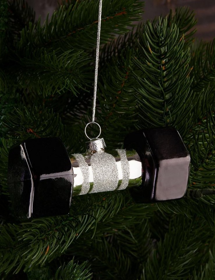 BRUBAKER Weihnachtsbaumkugel Hantel - Handbemalte Weihnachtskugel - 10 cm Baumkugel Kurzhantel (1 St), Christbaumschmuck aus Glas für Kraftsportler und Sportler – Bild 2 von 3