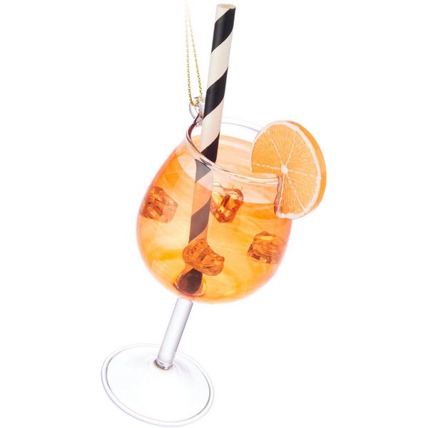 BRUBAKER Weihnachtsbaumkugel Orangen Cocktail Spritz mit Strohhalm, Eiswürfeln & Orangenscheibe (1 St), Cocktailglas Weihnachtskugel aus Glas - Handbemalte Chri